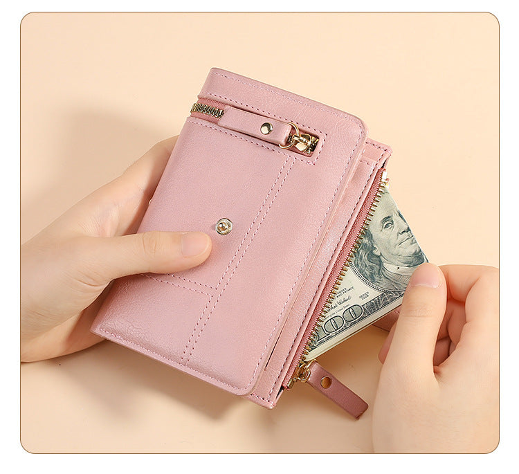 Brown Soft PU Leather Women's Wallet - Compact Foldable Wallet with Multiple Card Slots and Zippered V888-ELOSUNG47020