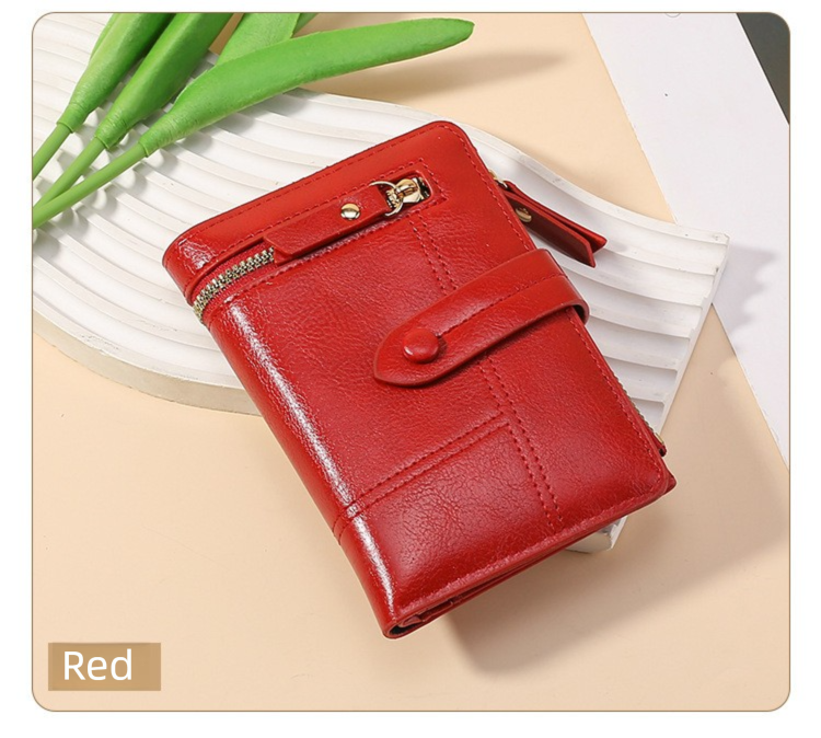 Red Soft PU Leather Women's Wallet - Compact Foldable Wallet with Multiple Card Slots and Zippered Compartment V888-ELOSUNG47021