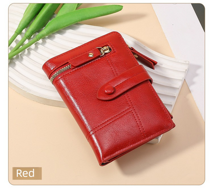 Red Soft PU Leather Women's Wallet - Compact Foldable Wallet with Multiple Card Slots and Zippered Compartment V888-ELOSUNG47021