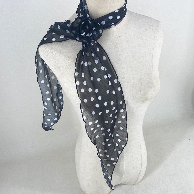 2 Pcs Black Dot Pattern Rose Flower Thin Scarf - Elegant and Versatile Neck Wrap for Women V888-ELOSUNG47029