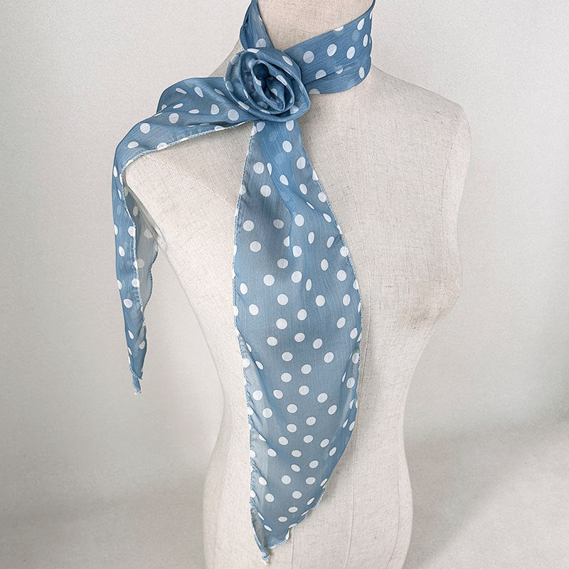 2 Pcs Blue Dot Pattern Rose Flower Thin Scarf - Elegant and Versatile Neck Wrap for Women V888-ELOSUNG47030