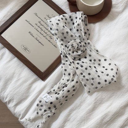 2 Pcs White Dot Pattern Rose Flower Thin Scarf - Elegant and Versatile Neck Wrap for Women V888-ELOSUNG47031
