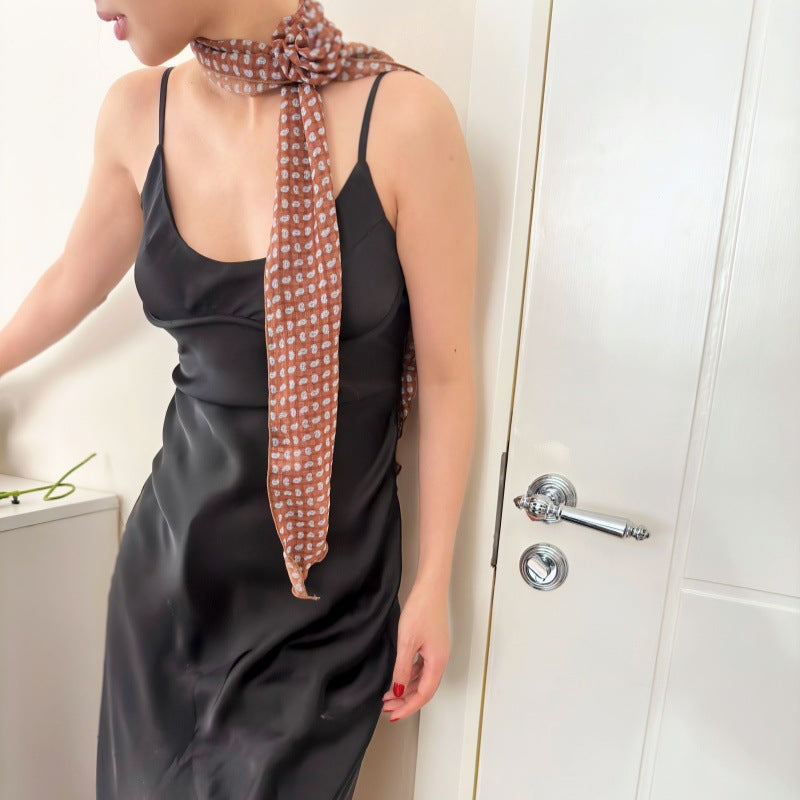 2 Pcs White Dot Pattern Rose Flower Thin Scarf - Elegant and Versatile Neck Wrap for Women V888-ELOSUNG47031