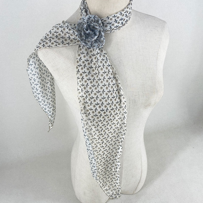 2 Pcs White Clover Pattern Rose Flower Thin Scarf - Elegant and Versatile Neck Wrap for Women V888-ELOSUNG47032