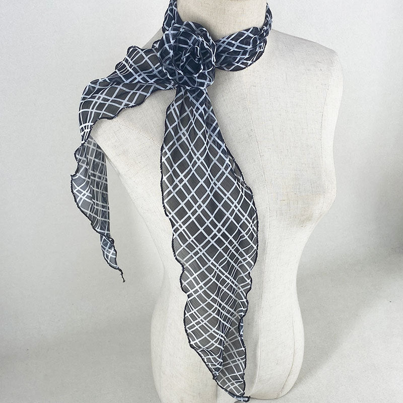 2 Pcs Black Plaid Pattern Rose Flower Thin Scarf - Elegant and Versatile Neck Wrap for Women V888-ELOSUNG47035