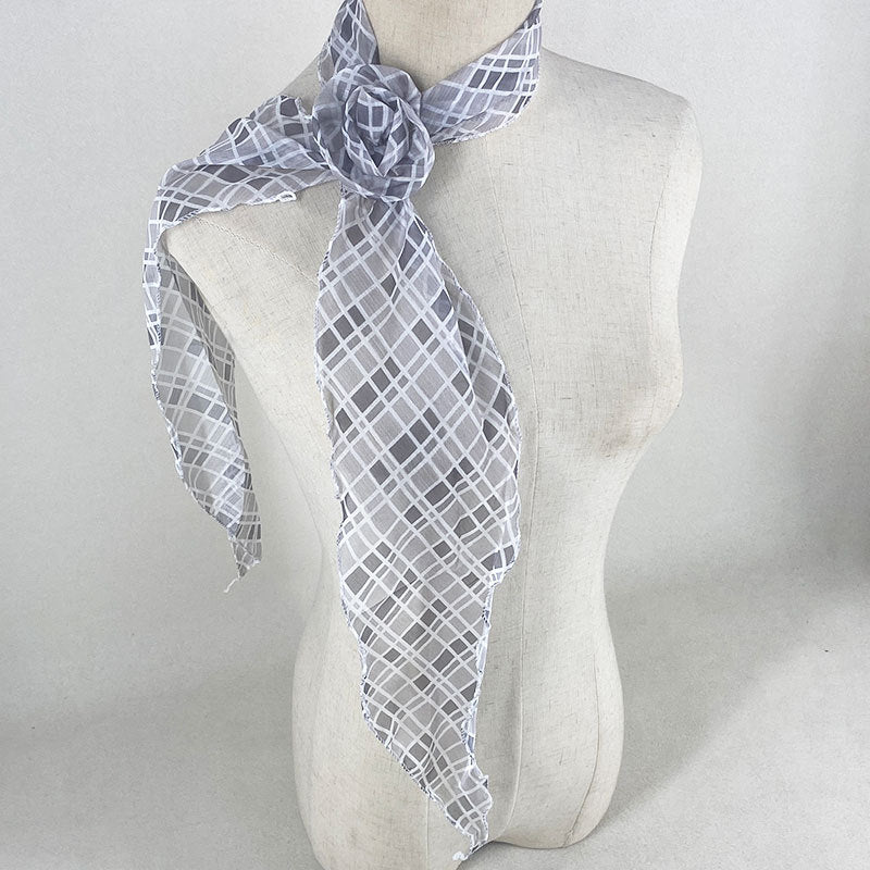 2 Pcs Light Grey Plaid Pattern Rose Flower Thin Scarf - Elegant and Versatile Neck Wrap for Women V888-ELOSUNG47036