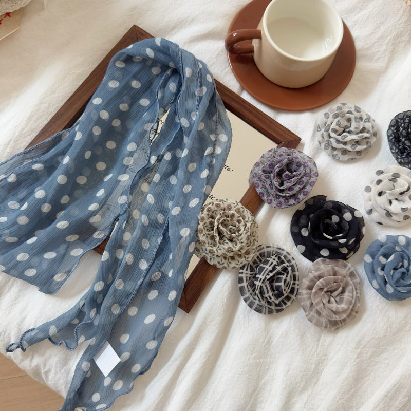 2 Pcs Light Grey Plaid Pattern Rose Flower Thin Scarf - Elegant and Versatile Neck Wrap for Women V888-ELOSUNG47036