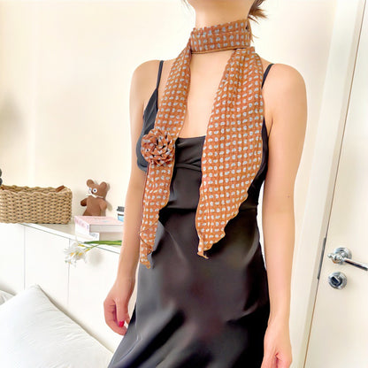 2 Pcs Light Beige Fruit Pattern Rose Flower Thin Scarf - Elegant and Versatile Neck Wrap for Women V888-ELOSUNG47037