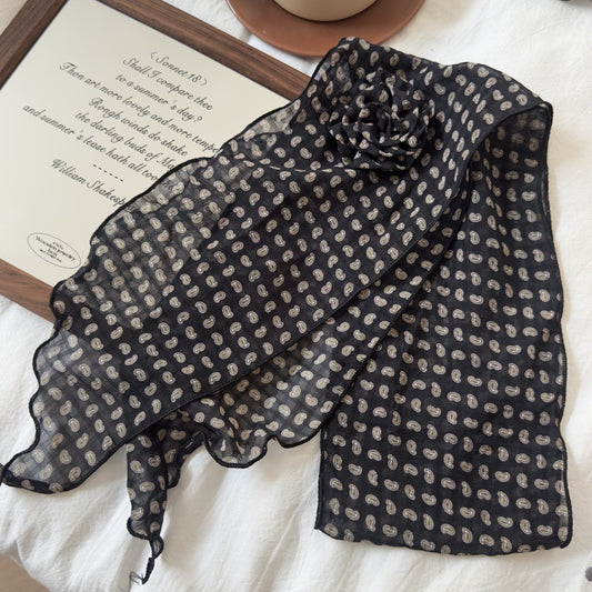 2 Pcs Black Fruit Pattern Rose Flower Thin Scarf - Elegant and Versatile Neck Wrap for Women V888-ELOSUNG47038