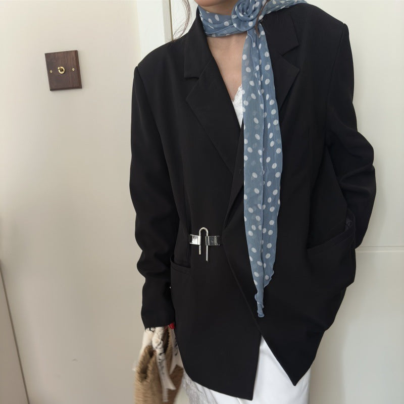 2 Pcs Black Fruit Pattern Rose Flower Thin Scarf - Elegant and Versatile Neck Wrap for Women V888-ELOSUNG47038