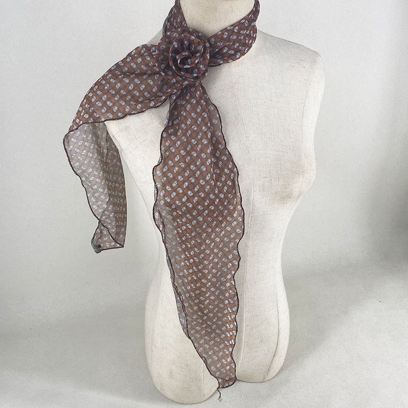 2 Pcs Brown Fruit Pattern Rose Flower Thin Scarf - Elegant and Versatile Neck Wrap for Women V888-ELOSUNG47039