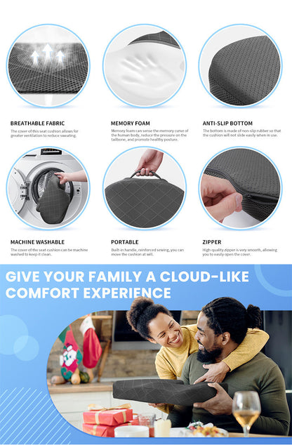 Black Memory Foam Seat Cushion - Ergonomic Support for Office, Car, Wheelchair, and Home Use V888-ELOSUNG47040