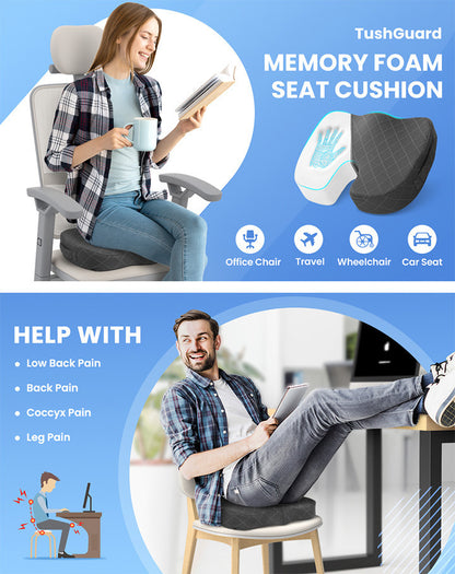 Dark Grey Memory Foam Seat Cushion - Ergonomic Support for Office, Car, Wheelchair, and Home Use V888-ELOSUNG47041