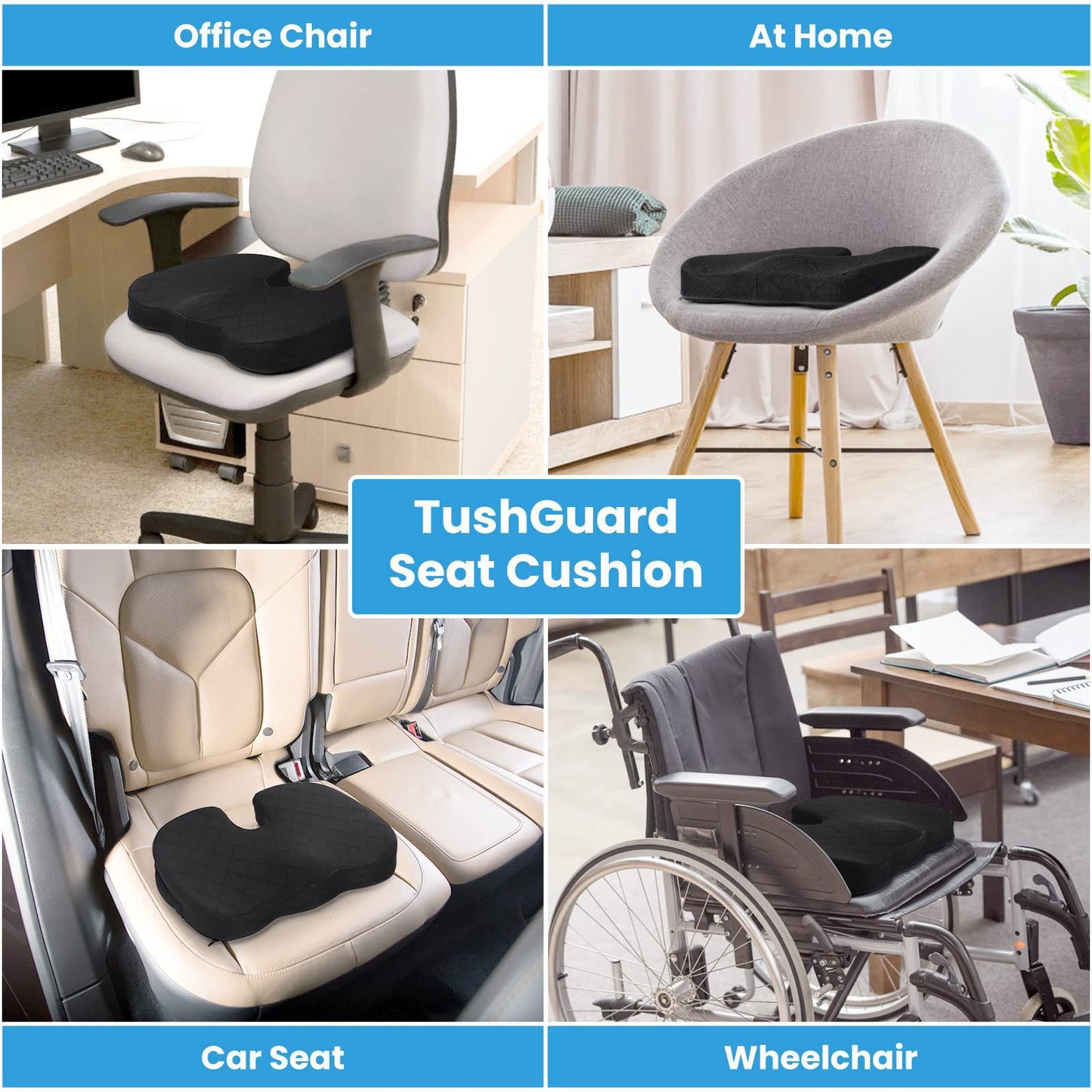 Dark Grey Memory Foam Seat Cushion - Ergonomic Support for Office, Car, Wheelchair, and Home Use V888-ELOSUNG47041