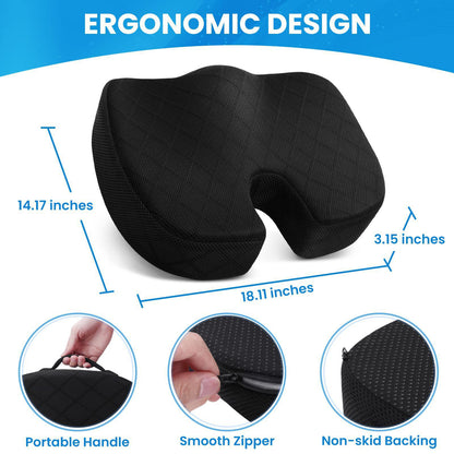 Dark Grey Memory Foam Seat Cushion - Ergonomic Support for Office, Car, Wheelchair, and Home Use V888-ELOSUNG47041