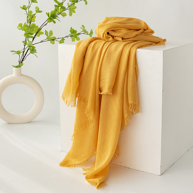 Yellow Cotton and linen scarves - Elegant, solid-color, lightweight shawls, soft and comfortable, suitable V888-ELOSUNG47042