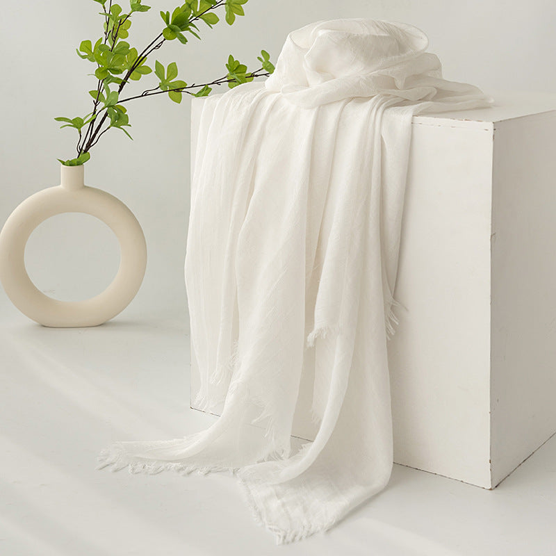 White Cotton and linen scarves - Elegant, solid-color, lightweight shawls, soft and comfortable, suitable for V888-ELOSUNG47043