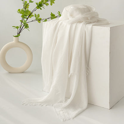 White Cotton and linen scarves - Elegant, solid-color, lightweight shawls, soft and comfortable, suitable for V888-ELOSUNG47043