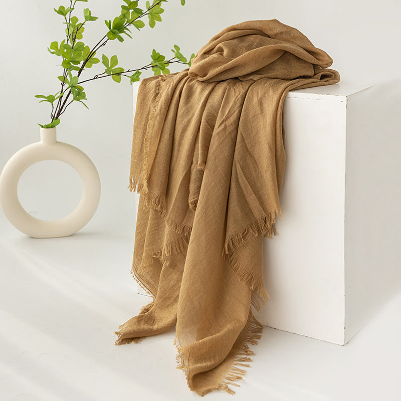 Khaki Cotton and linen scarves - Elegant, solid-color, lightweight shawls, soft and comfortable, suitable for V888-ELOSUNG47044