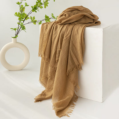 Khaki Cotton and linen scarves - Elegant, solid-color, lightweight shawls, soft and comfortable, suitable for V888-ELOSUNG47044