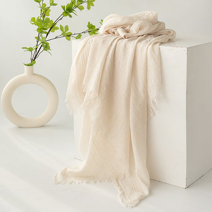 Beige Cotton and linen scarves - Elegant, solid-color, lightweight shawls, soft and comfortable, suitable for V888-ELOSUNG47046