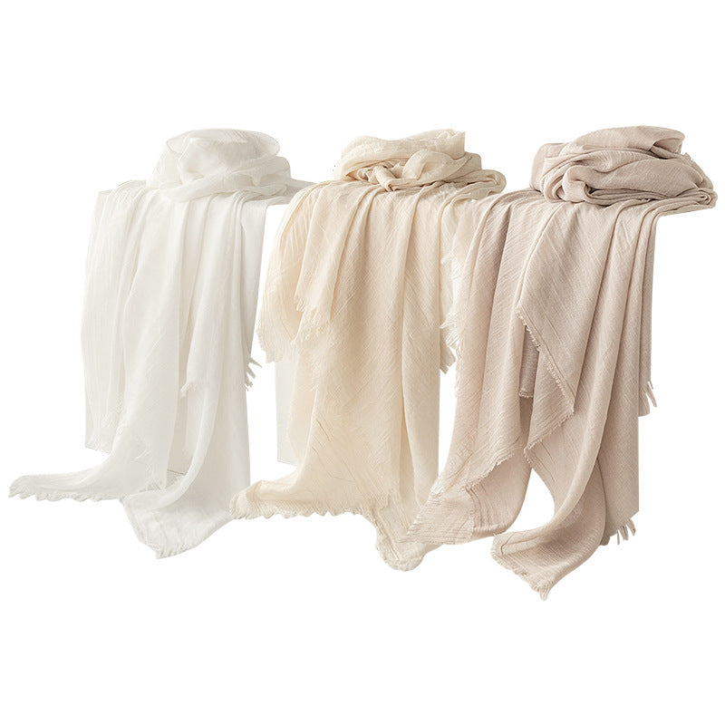 Beige Cotton and linen scarves - Elegant, solid-color, lightweight shawls, soft and comfortable, suitable for V888-ELOSUNG47046