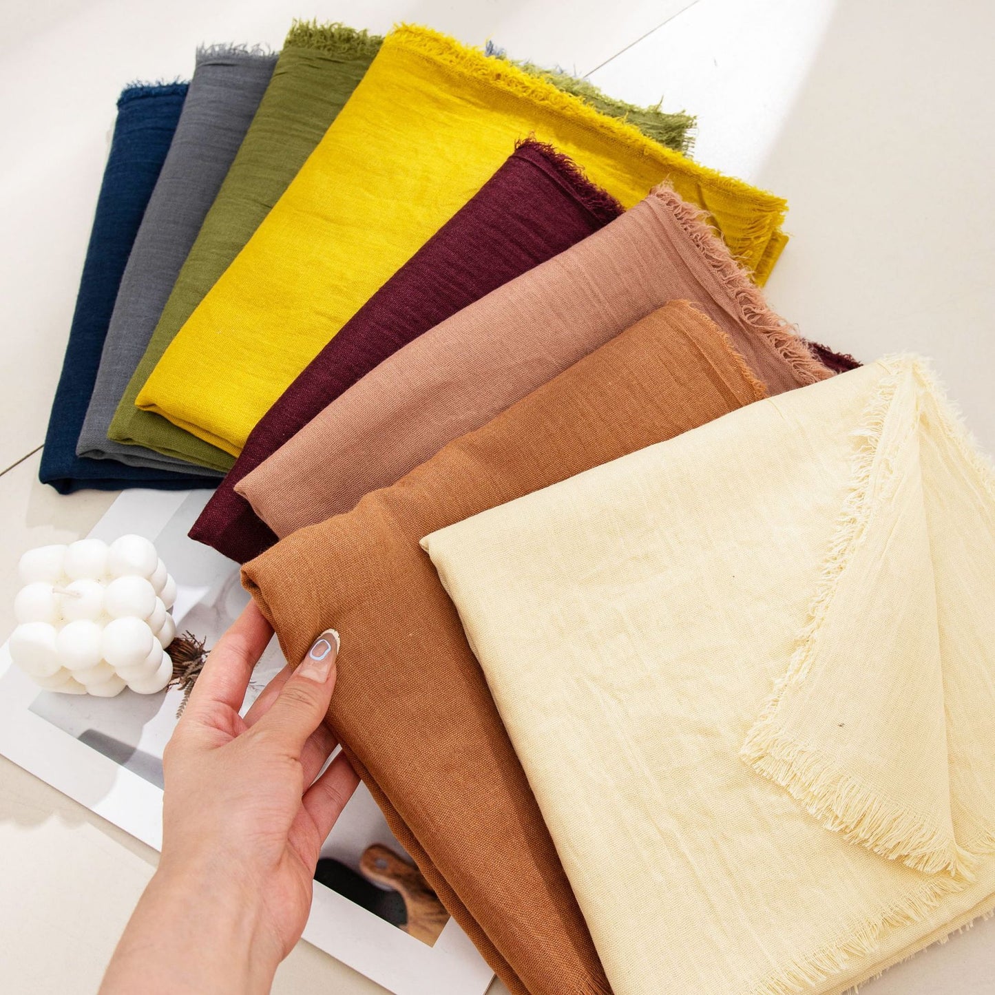 Light Pink Cotton and linen scarves - Elegant, solid-color, lightweight shawls, soft and comfortable, V888-ELOSUNG47047