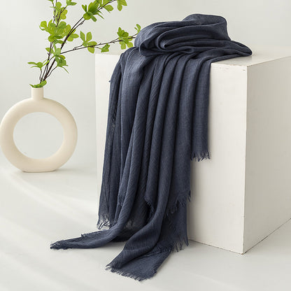 Dark Blue Cotton and linen scarves - Elegant, solid-color, lightweight shawls, soft and comfortable, suitable V888-ELOSUNG47048