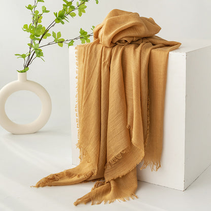 Dark Yellow Cotton and linen scarves - Elegant, solid-color, lightweight shawls, soft and comfortable, V888-ELOSUNG47050