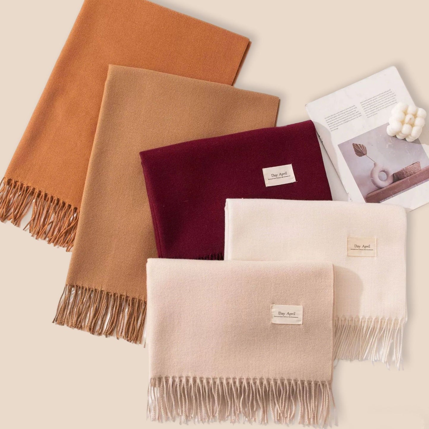 Green Autumn & Winter Korean-Style Women's Cashmere-Like Scarf - Solid Color, Warm, Versatile Wrap V888-ELOSUNG47053