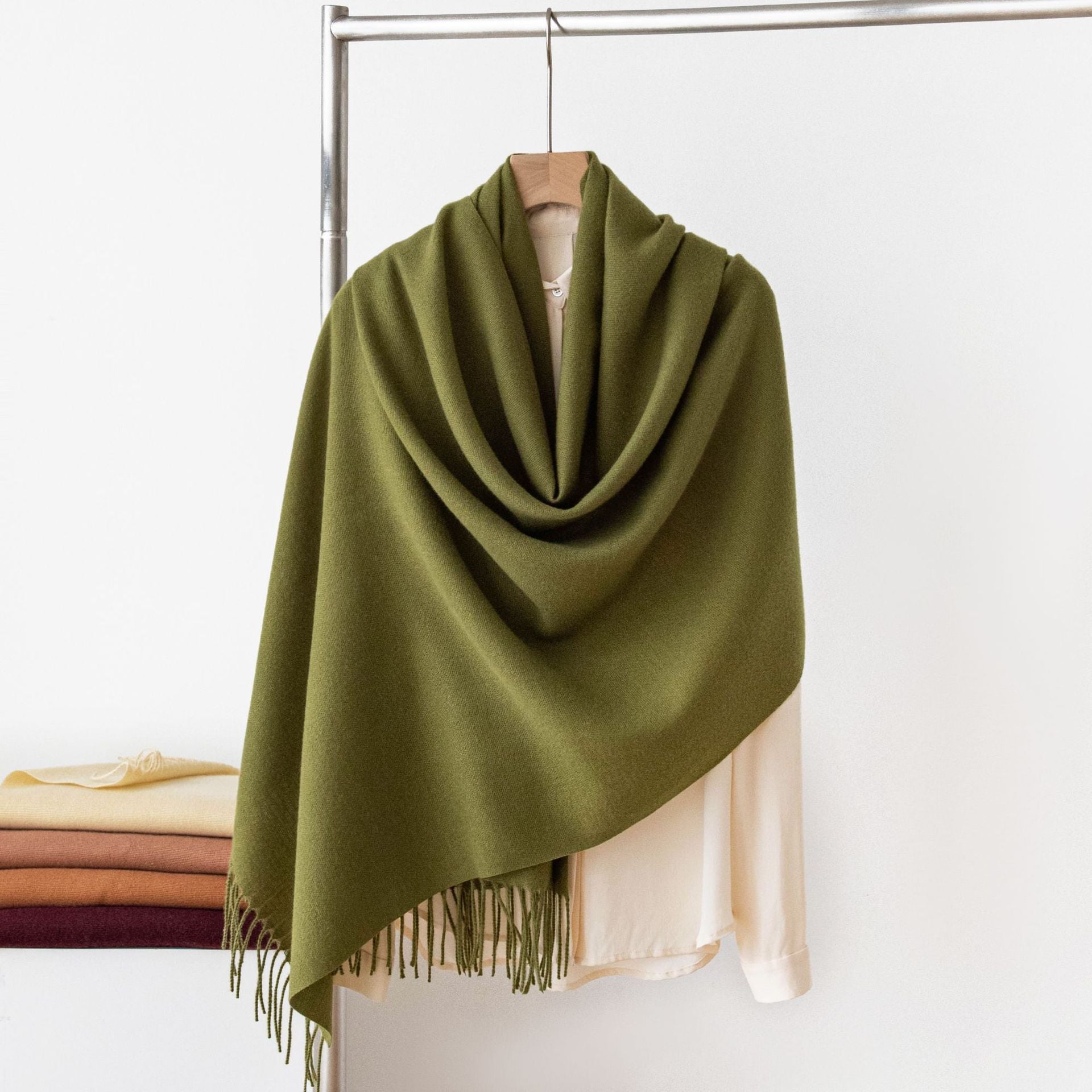 Dark Green Autumn & Winter Korean-Style Women's Cashmere-Like Scarf - Solid Color, Warm, Versatile Wrap V888-ELOSUNG47054