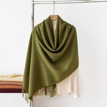 Dark Green Autumn & Winter Korean-Style Women's Cashmere-Like Scarf - Solid Color, Warm, Versatile Wrap V888-ELOSUNG47054