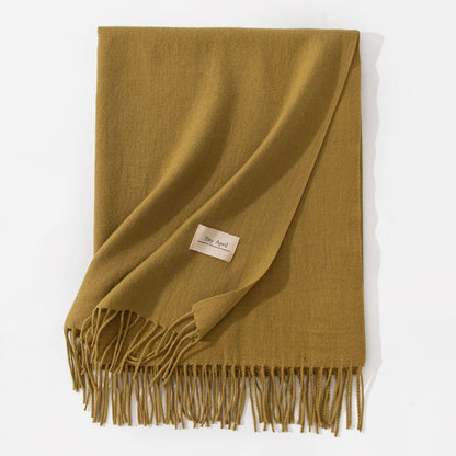 Dark Yellow Autumn & Winter Korean-Style Women's Cashmere-Like Scarf - Solid Color, Warm, Versatile Wrap V888-ELOSUNG47055