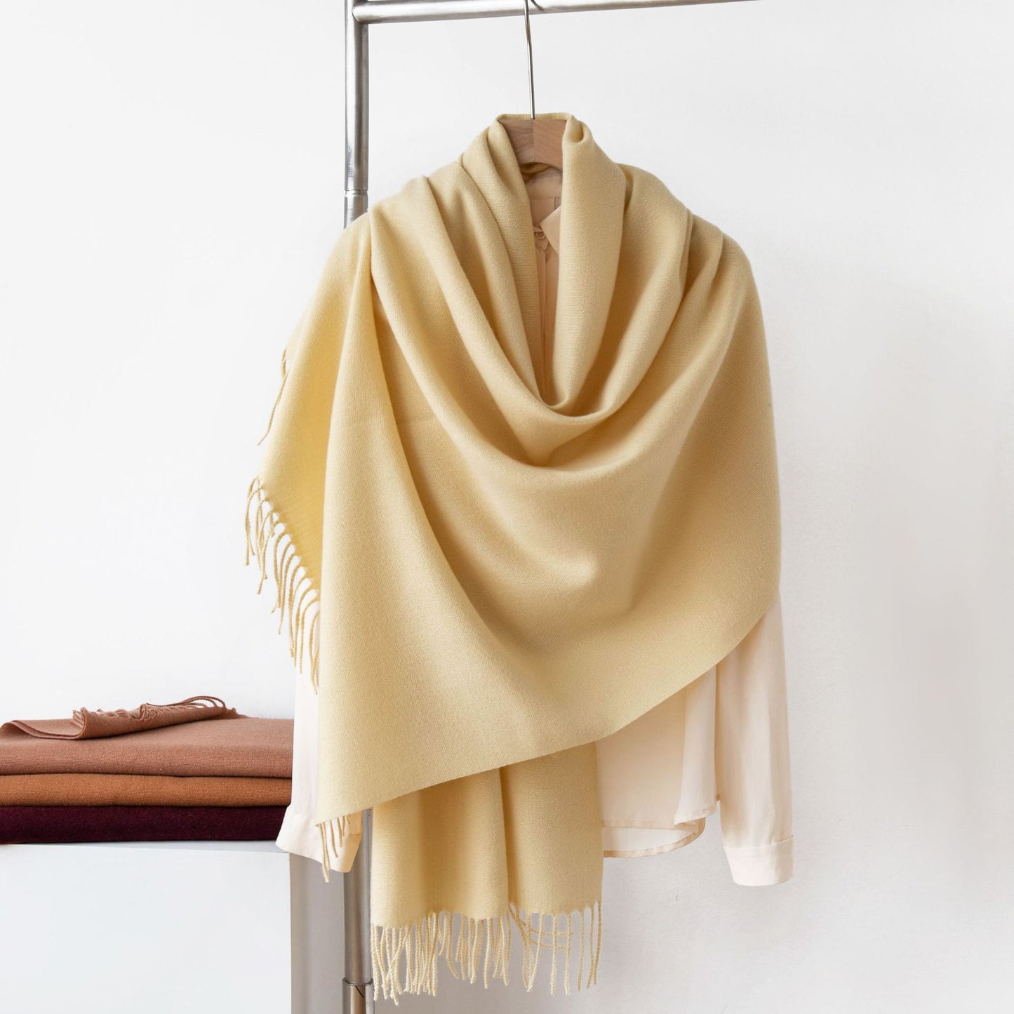 Dark Yellow Autumn & Winter Korean-Style Women's Cashmere-Like Scarf - Solid Color, Warm, Versatile Wrap V888-ELOSUNG47055