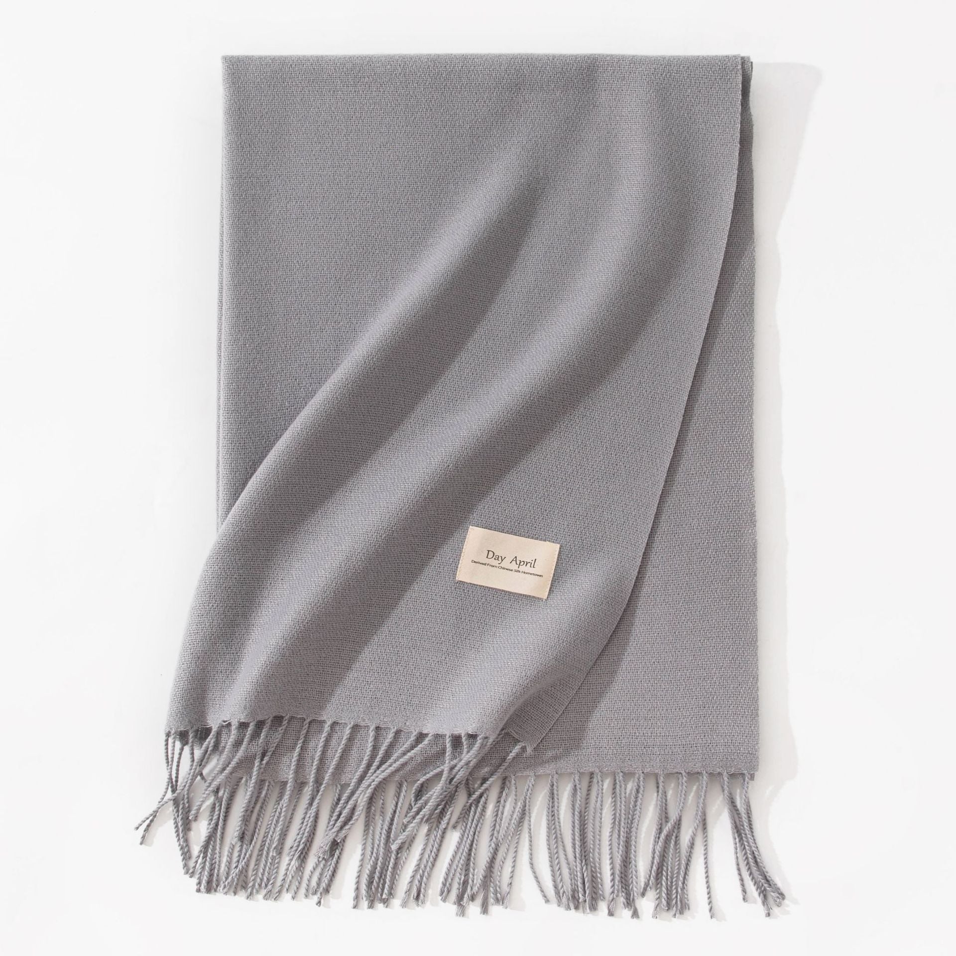 Grey Autumn & Winter Korean-Style Women's Cashmere-Like Scarf - Solid Color, Warm, Versatile Wrap V888-ELOSUNG47059
