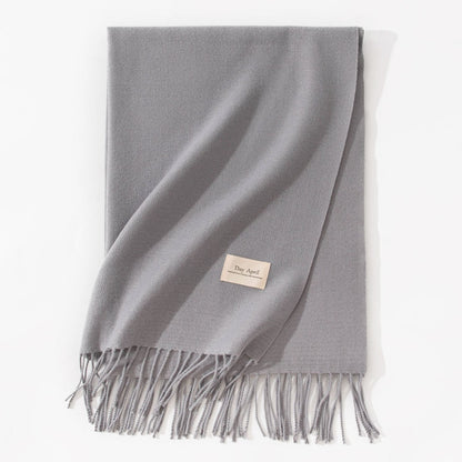 Grey Autumn & Winter Korean-Style Women's Cashmere-Like Scarf - Solid Color, Warm, Versatile Wrap V888-ELOSUNG47059