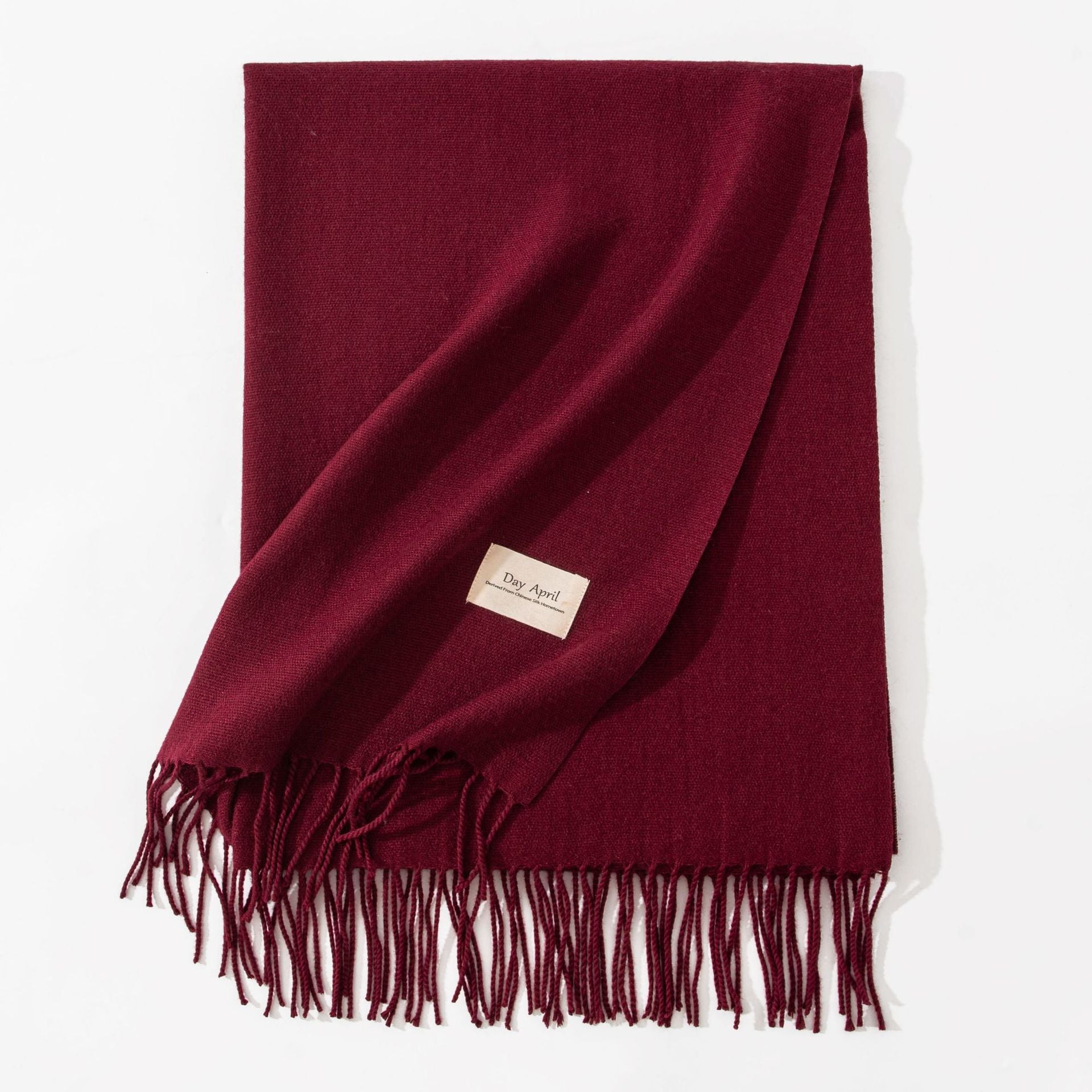 Dark Red Autumn & Winter Korean-Style Women's Cashmere-Like Scarf - Solid Color, Warm, Versatile Wrap V888-ELOSUNG47060
