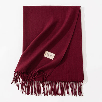 Dark Red Autumn & Winter Korean-Style Women's Cashmere-Like Scarf - Solid Color, Warm, Versatile Wrap V888-ELOSUNG47060