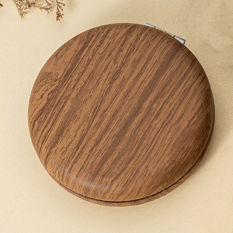 2 Pcs Brown Portable Wooden-Style Makeup Mirror - Dual-Sided High-Definition Compact Mirror V888-ELOSUNG47064