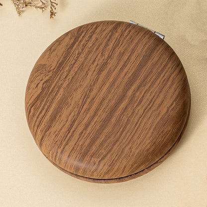 2 Pcs Brown Portable Wooden-Style Makeup Mirror - Dual-Sided High-Definition Compact Mirror V888-ELOSUNG47064
