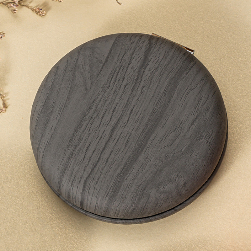 2 Pcs Grey Portable Wooden-Style Makeup Mirror - Dual-Sided High-Definition Compact Mirror V888-ELOSUNG47066