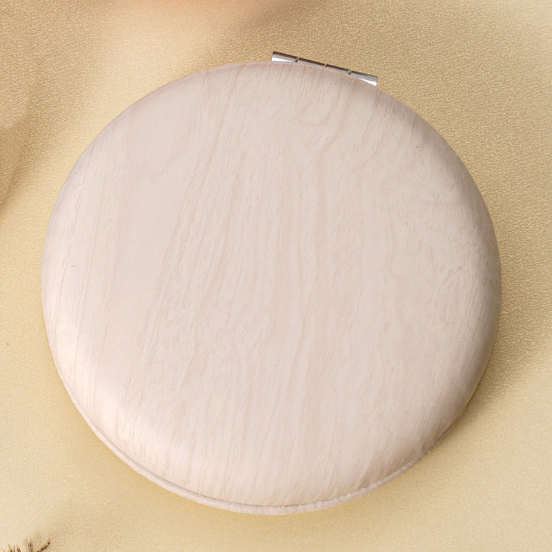 2 Pcs Beige Portable Wooden-Style Makeup Mirror - Dual-Sided High-Definition Compact Mirror V888-ELOSUNG47067
