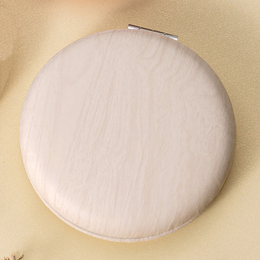 2 Pcs Beige Portable Wooden-Style Makeup Mirror - Dual-Sided High-Definition Compact Mirror V888-ELOSUNG47067