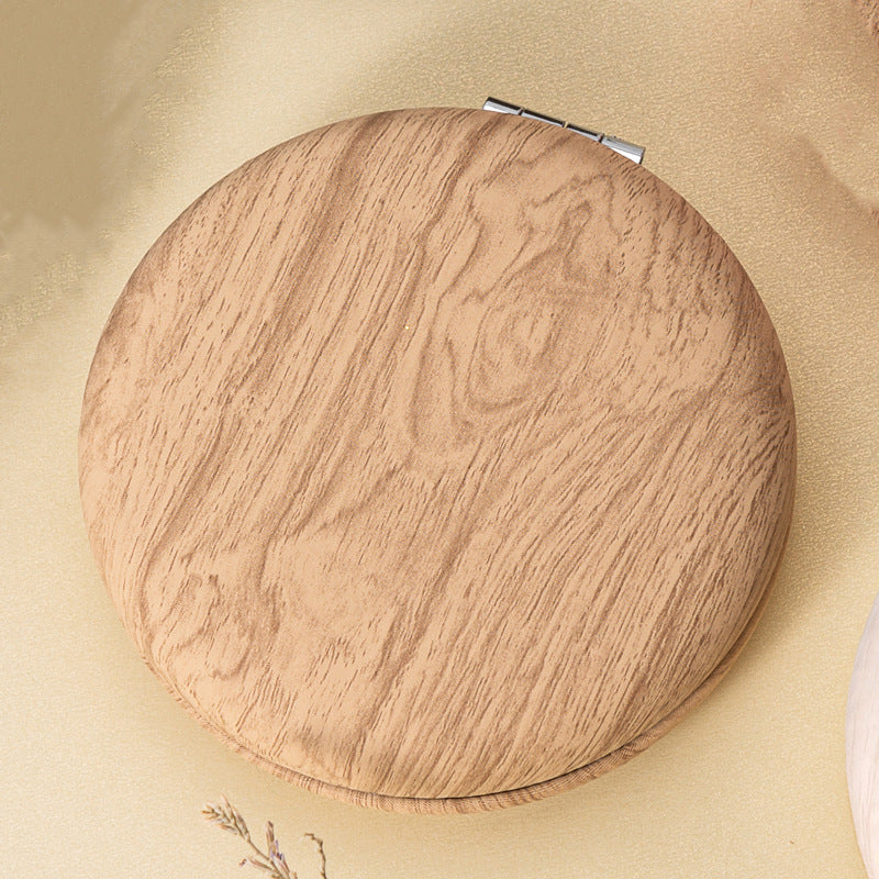 2 Pcs Khaki Portable Wooden-Style Makeup Mirror - Dual-Sided High-Definition Compact Mirror V888-ELOSUNG47068
