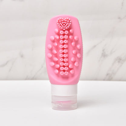 Pink Travel Silicone Refillable Bottle Set - Multi-Functional Soft-Squeeze Dispenser with Built-in Brush V888-ELOSUNG47069