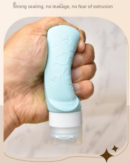 Pink Travel Silicone Refillable Bottle Set - Multi-Functional Soft-Squeeze Dispenser with Built-in Brush V888-ELOSUNG47069