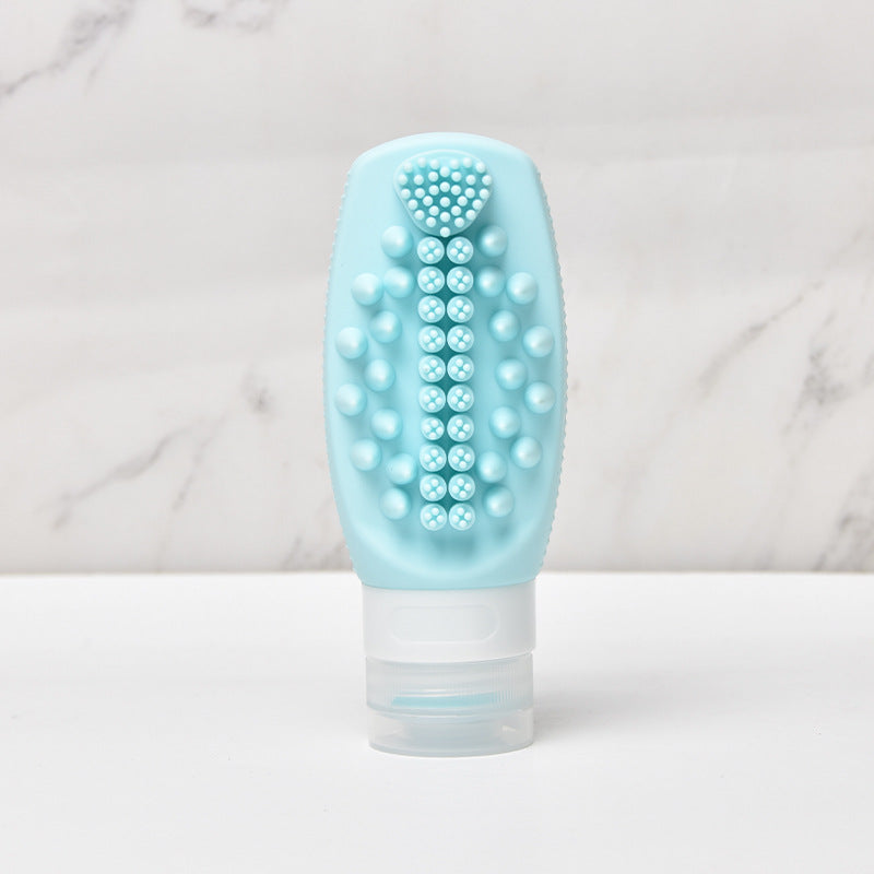 Blue Travel Silicone Refillable Bottle Set - Multi-Functional Soft-Squeeze Dispenser with Built-in Brush V888-ELOSUNG47070