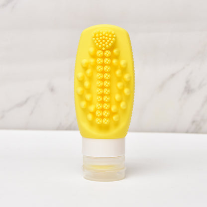 Yellow Travel Silicone Refillable Bottle Set - Multi-Functional Soft-Squeeze Dispenser with Built-in Brush V888-ELOSUNG47071