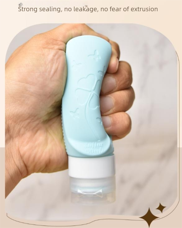 Yellow Travel Silicone Refillable Bottle Set - Multi-Functional Soft-Squeeze Dispenser with Built-in Brush V888-ELOSUNG47071