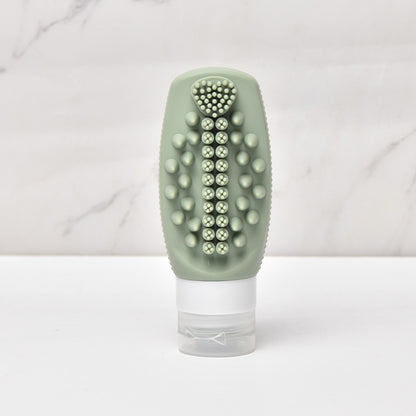 Green Travel Silicone Refillable Bottle Set - Multi-Functional Soft-Squeeze Dispenser with Built-in Brush V888-ELOSUNG47072